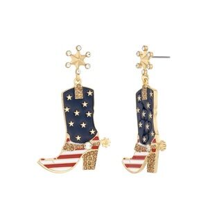 Cute Fourth of July western theme earrings cowboy boots, hats, and sunflowers